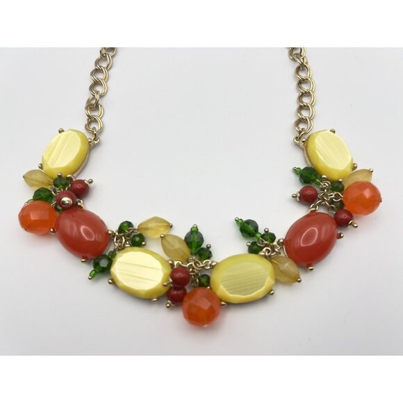 TALBOTS Thermoset Plastic Fruit Salad Bib Necklace Gold Tone Multicolor - Picture 2 of 5